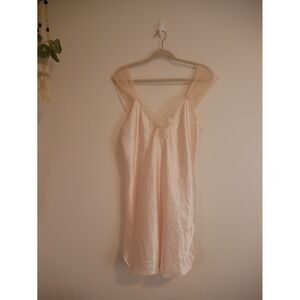 Vintage‎ Dentelle Pink Satin Lace Beaded Chemise Nightgown Made in USA Medium